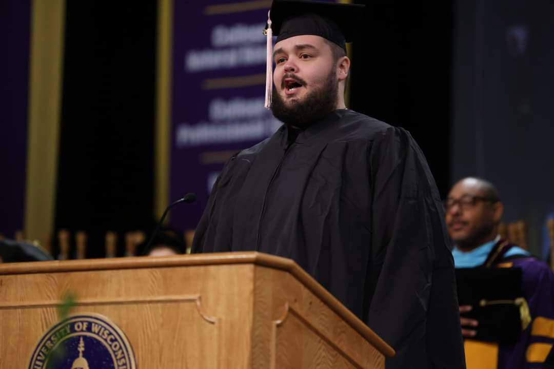 Zak at his B.A. graduation ceremony, University of Wisconsin-Stevens Point